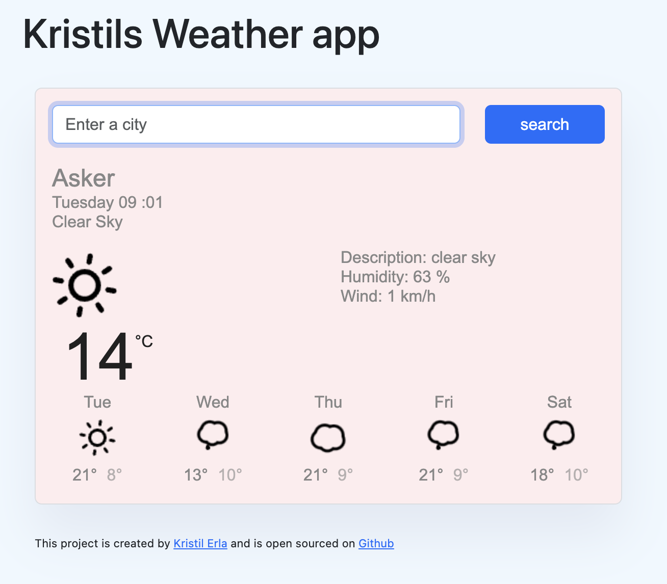 weather app created by Kristil Erla